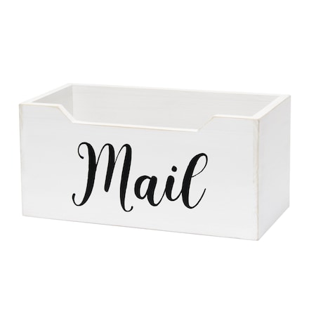 Elegant Designs Rustic Farmhouse Wooden Tabletop Decorative Script Word "Mail" Organizer Box, Mail Holder, White Wash HG2010-WMB
